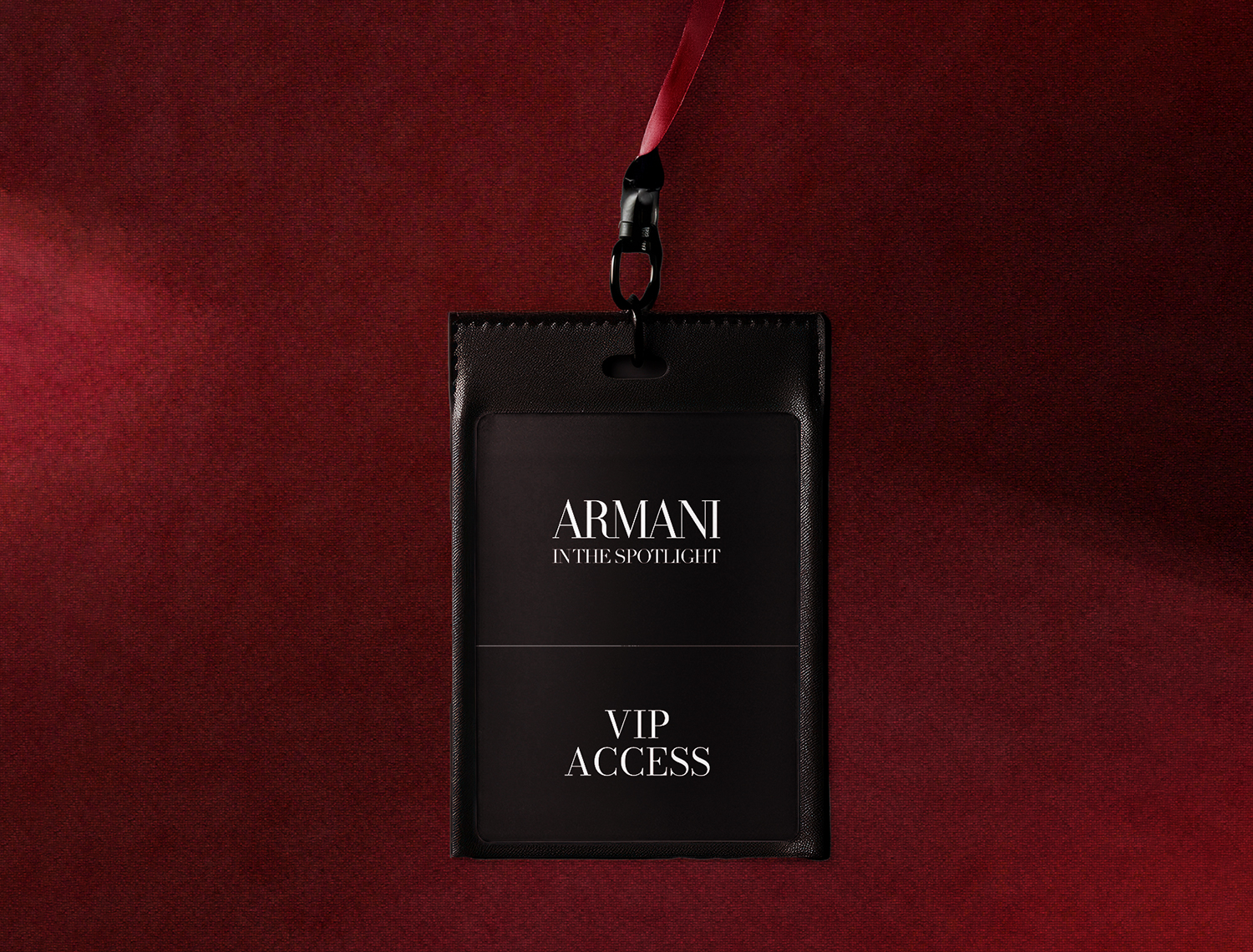 Armani In the Spotlight VIP access pass mockup designed for the Fashion Week activation.