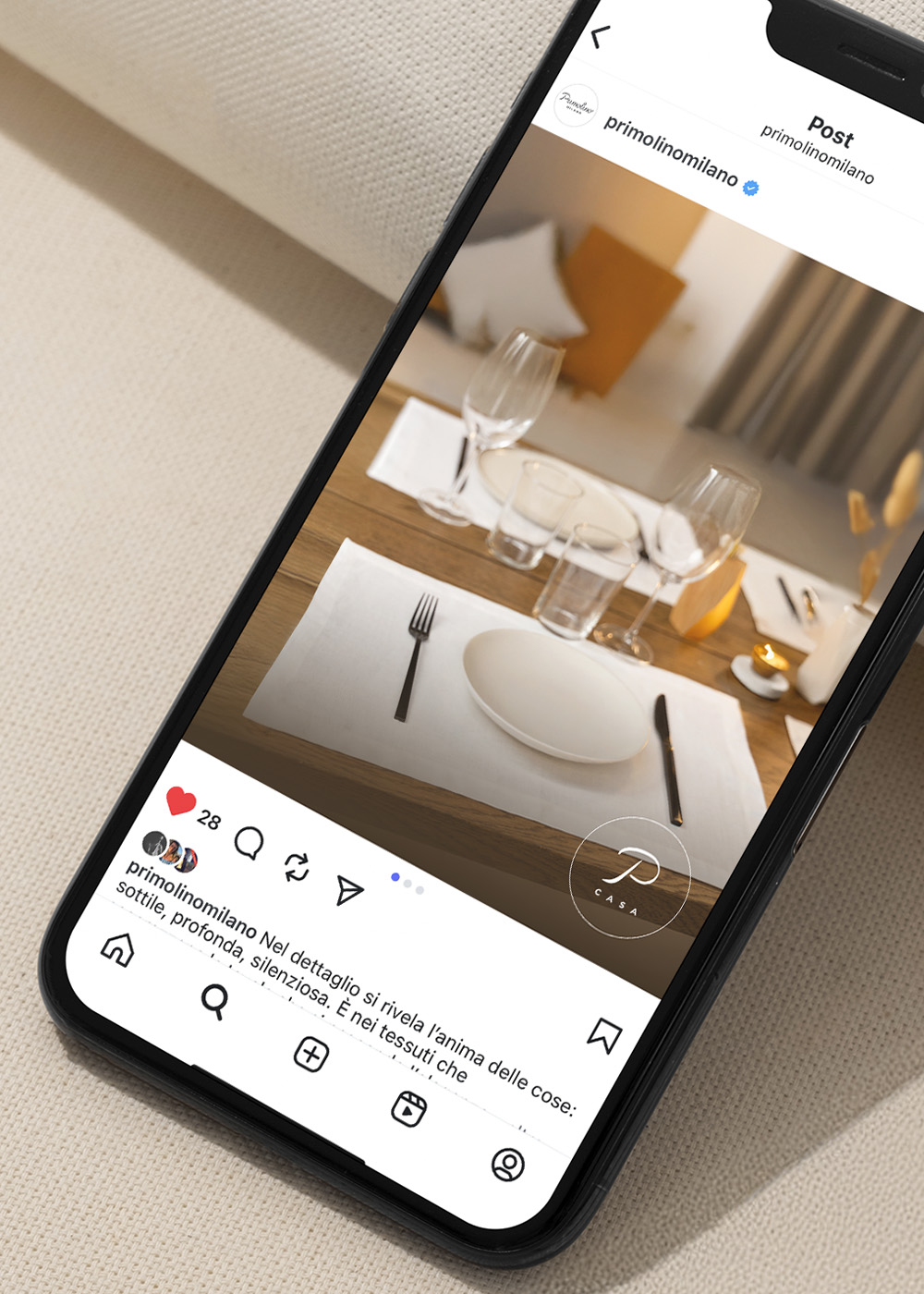 Primolino logotype applied to social media format.