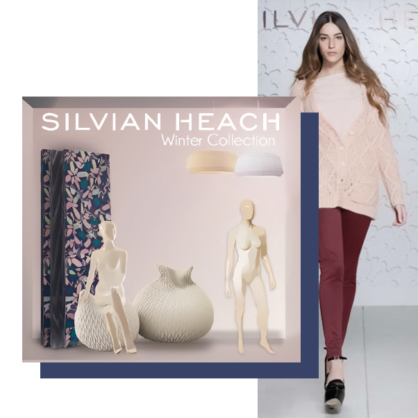 Spring showcase window combining floral motifs, mannequins and light pastel elements.