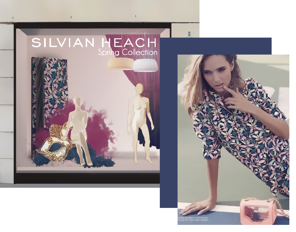 Detail of the holographic printed panel used as a recurring element across the seasonal window displays.